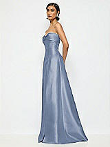 Alt View 2 Thumbnail - Larkspur Blue Bow Cuff Strapless Satin Ball Gown with Pockets