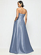 Alt View 3 Thumbnail - Larkspur Blue Bow Cuff Strapless Satin Ball Gown with Pockets