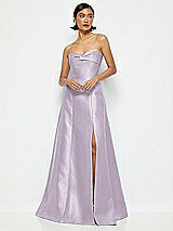 Alt View 1 Thumbnail - Lilac Haze Bow Cuff Strapless Satin Ball Gown with Pockets