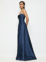 Alt View 2 Thumbnail - Midnight Navy Bow Cuff Strapless Satin Ball Gown with Pockets