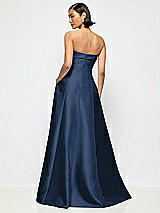 Alt View 3 Thumbnail - Midnight Navy Bow Cuff Strapless Satin Ball Gown with Pockets
