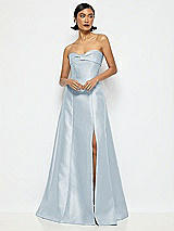 Alt View 1 Thumbnail - Mist Bow Cuff Strapless Satin Ball Gown with Pockets