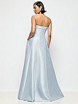Alt View 3 Thumbnail - Mist Bow Cuff Strapless Satin Ball Gown with Pockets