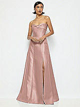 Alt View 1 Thumbnail - Neu Nude Bow Cuff Strapless Satin Ball Gown with Pockets