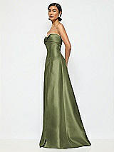 Alt View 2 Thumbnail - Olive Green Bow Cuff Strapless Satin Ball Gown with Pockets