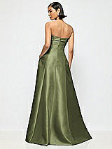 Alt View 3 Thumbnail - Olive Green Bow Cuff Strapless Satin Ball Gown with Pockets