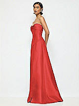 Alt View 2 Thumbnail - Poppy Red Bow Cuff Strapless Satin Ball Gown with Pockets