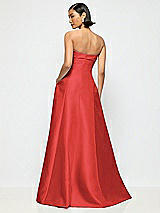 Alt View 3 Thumbnail - Poppy Red Bow Cuff Strapless Satin Ball Gown with Pockets