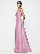 Alt View 2 Thumbnail - Powder Pink Bow Cuff Strapless Satin Ball Gown with Pockets