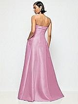 Alt View 3 Thumbnail - Powder Pink Bow Cuff Strapless Satin Ball Gown with Pockets