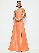 Alt View 1 Thumbnail - Portofino Orange Bow Cuff Strapless Satin Ball Gown with Pockets
