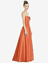 Side View Thumbnail - Portofino Orange Bow Cuff Strapless Satin Ball Gown with Pockets