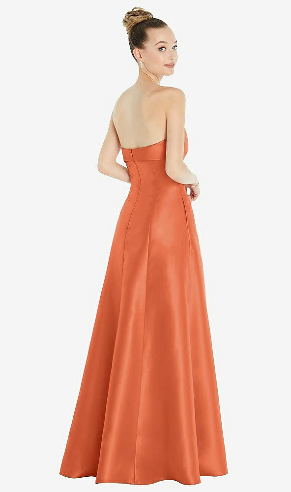Back View - Portofino Orange Bow Cuff Strapless Satin Ball Gown with Pockets
