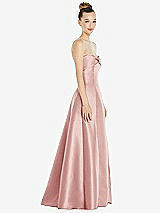 Side View Thumbnail - Rose Bow Cuff Strapless Satin Ball Gown with Pockets