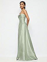 Alt View 2 Thumbnail - Sage Bow Cuff Strapless Satin Ball Gown with Pockets
