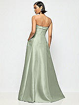 Alt View 3 Thumbnail - Sage Bow Cuff Strapless Satin Ball Gown with Pockets