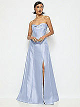 Alt View 1 Thumbnail - Sky Blue Bow Cuff Strapless Satin Ball Gown with Pockets