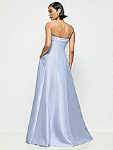 Alt View 3 Thumbnail - Sky Blue Bow Cuff Strapless Satin Ball Gown with Pockets