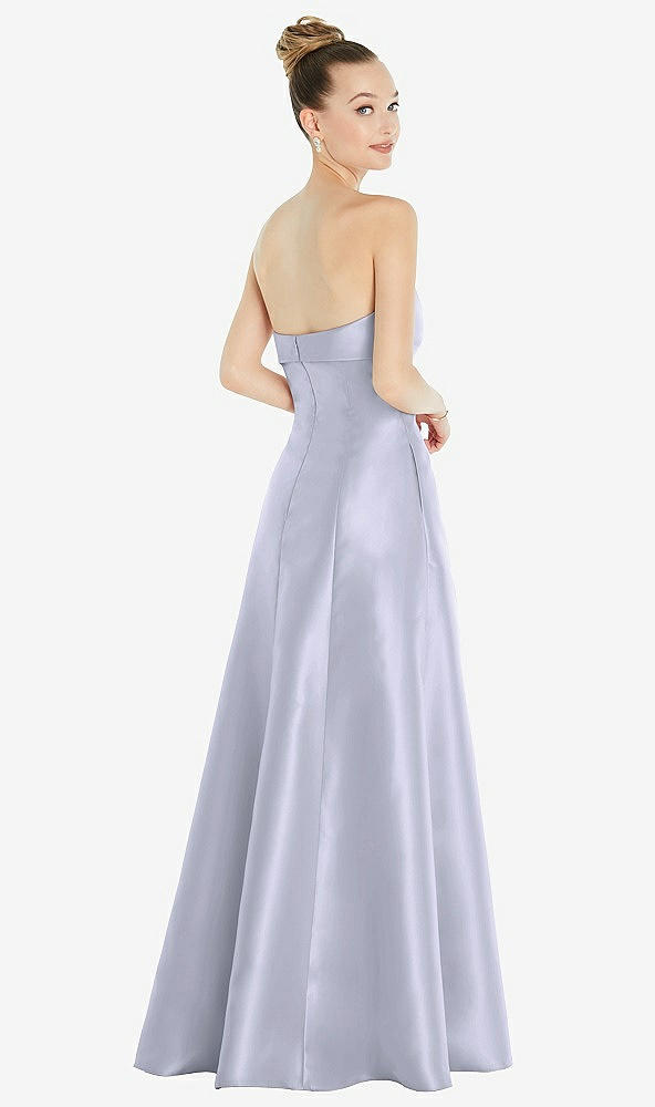 Back View - Silver Dove Bow Cuff Strapless Satin Ball Gown with Pockets