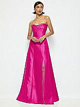 Alt View 1 Thumbnail - Think Pink Bow Cuff Strapless Satin Ball Gown with Pockets