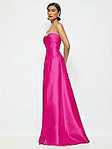 Alt View 2 Thumbnail - Think Pink Bow Cuff Strapless Satin Ball Gown with Pockets