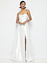 Alt View 1 Thumbnail - White Bow Cuff Strapless Satin Ball Gown with Pockets