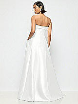 Alt View 3 Thumbnail - White Bow Cuff Strapless Satin Ball Gown with Pockets