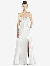 Front View Thumbnail - White Bow Cuff Strapless Satin Ball Gown with Pockets