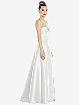 Side View Thumbnail - White Bow Cuff Strapless Satin Ball Gown with Pockets
