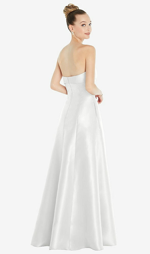 Back View - White Bow Cuff Strapless Satin Ball Gown with Pockets