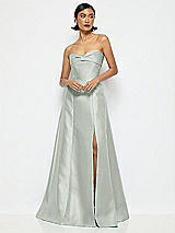 Alt View 1 Thumbnail - Willow Green Bow Cuff Strapless Satin Ball Gown with Pockets