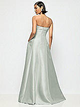 Alt View 3 Thumbnail - Willow Green Bow Cuff Strapless Satin Ball Gown with Pockets