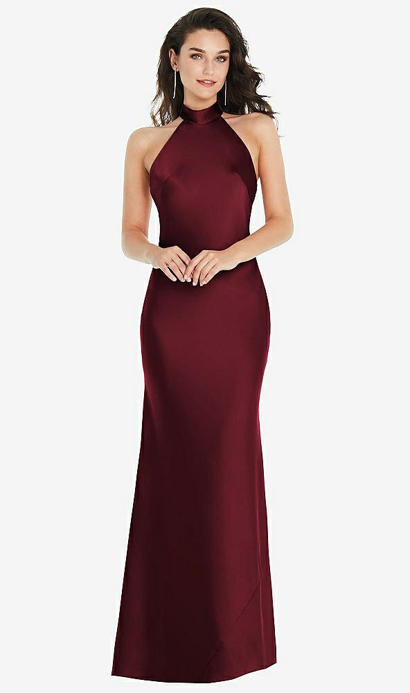 Front View - Cabernet Scarf Tie High-Neck Halter Maxi Slip Dress