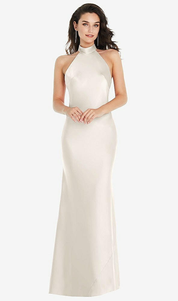 Front View - Ivory Scarf Tie High-Neck Halter Maxi Slip Dress