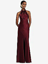 Front View Thumbnail - Cabernet Scarf Tie Stand Collar Maxi Dress with Front Slit