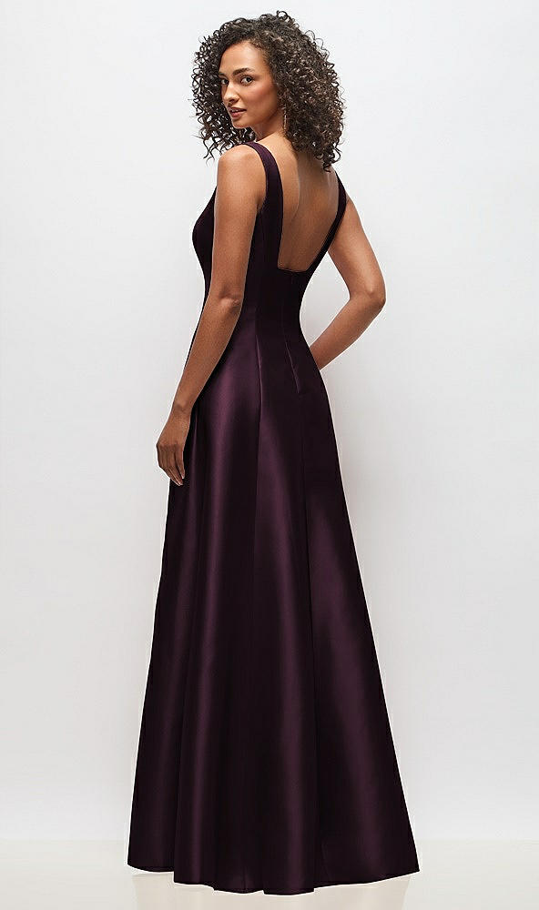 Back View - Deep Plum Sleeveless Square-Neck Princess Line Gown with Pockets