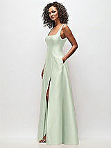 Side View Thumbnail - Mint Green Sleeveless Square-Neck Princess Line Gown with Pockets