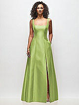Front View Thumbnail - Mojito Sleeveless Square-Neck Princess Line Gown with Pockets