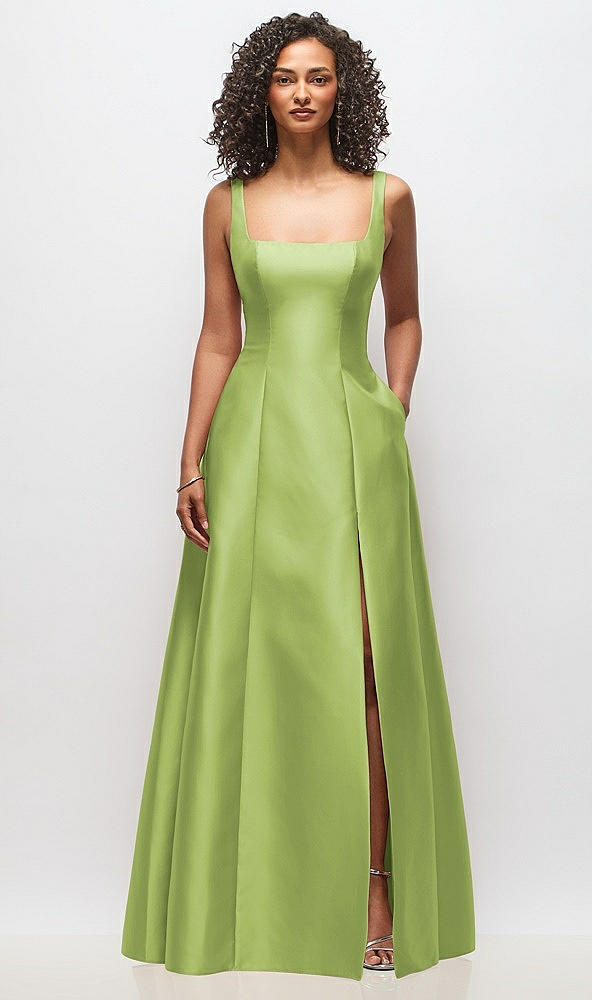 Front View - Mojito Sleeveless Square-Neck Princess Line Gown with Pockets
