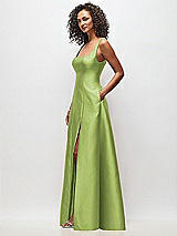 Side View Thumbnail - Mojito Sleeveless Square-Neck Princess Line Gown with Pockets