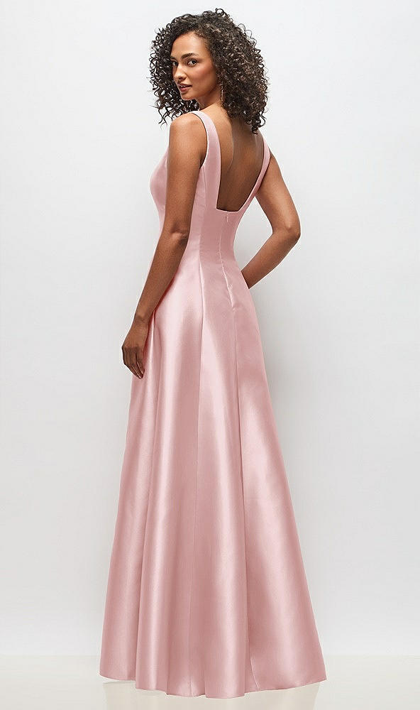 Back View - Ballet Pink Sleeveless Square-Neck Princess Line Gown with Pockets