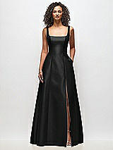 Front View Thumbnail - Black Sleeveless Square-Neck Princess Line Gown with Pockets