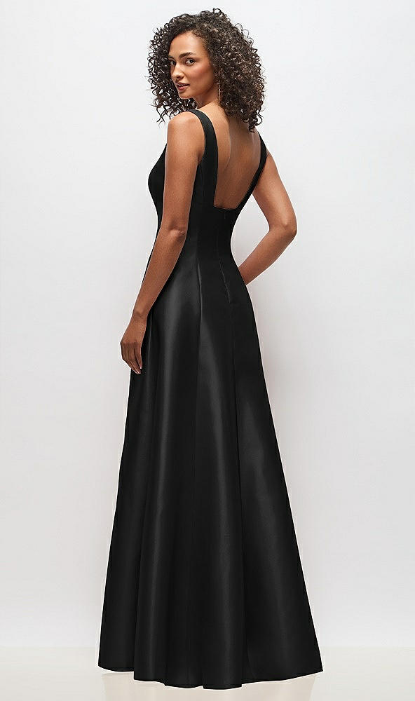Back View - Black Sleeveless Square-Neck Princess Line Gown with Pockets