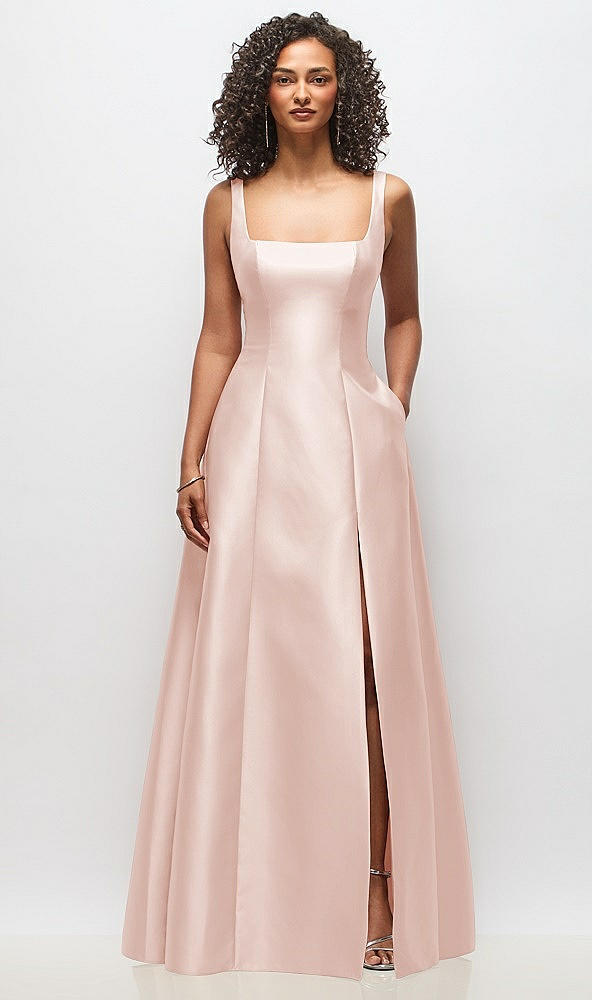 Front View - Blush Sleeveless Square-Neck Princess Line Gown with Pockets