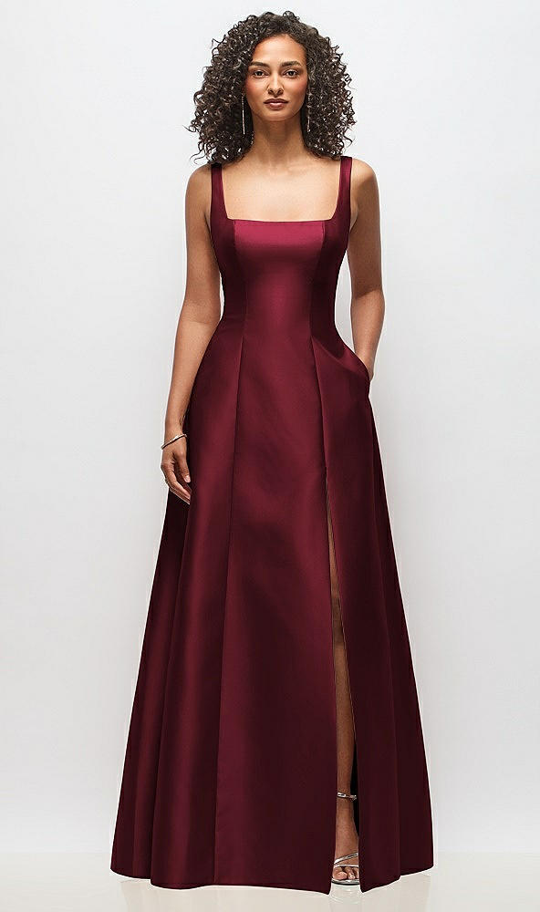 Front View - Cabernet Sleeveless Square-Neck Princess Line Gown with Pockets