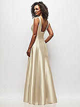 Rear View Thumbnail - Champagne Sleeveless Square-Neck Princess Line Gown with Pockets