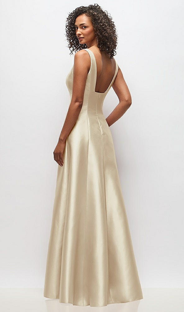 Back View - Champagne Sleeveless Square-Neck Princess Line Gown with Pockets