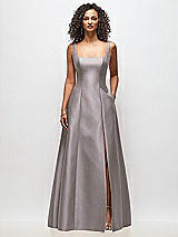 Front View Thumbnail - Cashmere Gray Sleeveless Square-Neck Princess Line Gown with Pockets
