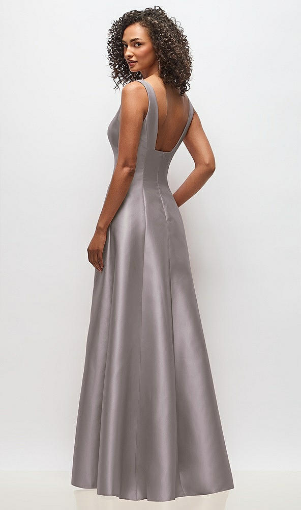 Back View - Cashmere Gray Sleeveless Square-Neck Princess Line Gown with Pockets