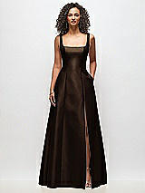Front View Thumbnail - Espresso Sleeveless Square-Neck Princess Line Gown with Pockets